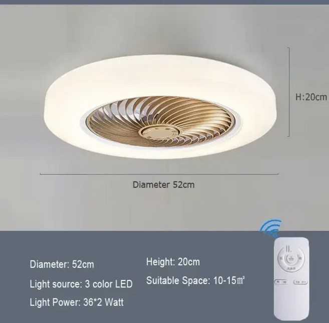 급상승 지능형 리모컨 컬러풀 천장 선풍기 조명 숨김형 날개 접이식 무소음 [다양한 상품 할인], 03 금, 02 Dimmable APP Control