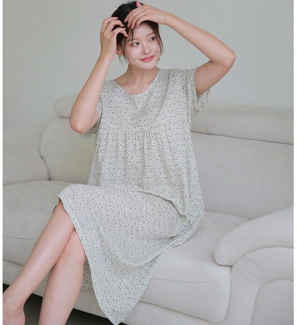 언더샤인 여성 홈웨어 순면 원피스잠옷 반팔 민소매