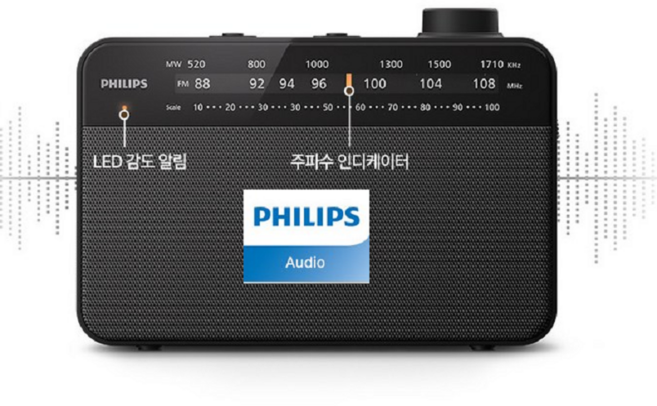 필립스 탁상용-휴대용 고감도 아날로그 라디오 전기+건지지 겸용 FM/MW 이어폰잭 LED감도-알림 클래식-디자인-O1
