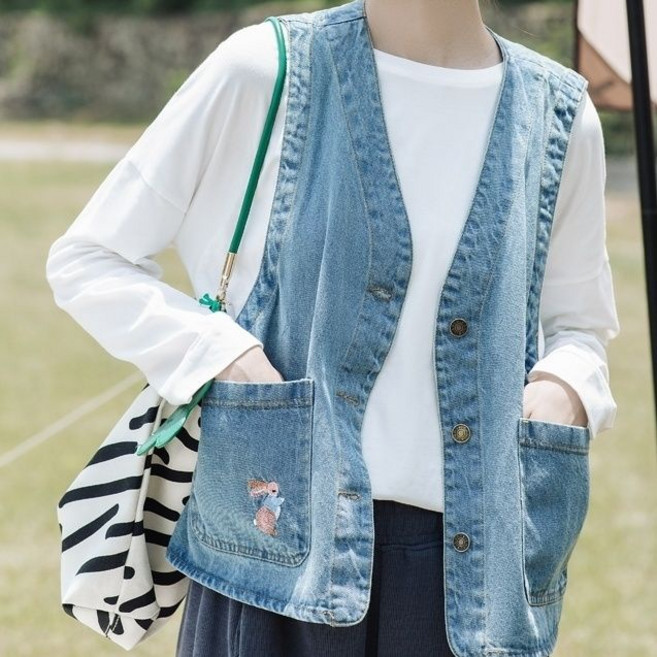 日系復古牛仔背心外套 女無袖坎肩馬夾