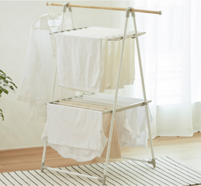 한샘 우드패턴 빨래 건조대 원룸형, 내추럴브라운+그레이색상