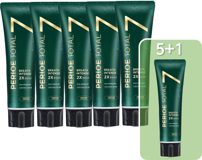 [치과전문의 프리미엄 치약 추천1위]입냄새 미백 잇몸 시린이 충치 치석 풀케어 "페리오 인텐스 프리징 프리미엄 치약" 5+1(사은품)[ 총 120그램 x 6입 ], 6개, 120g