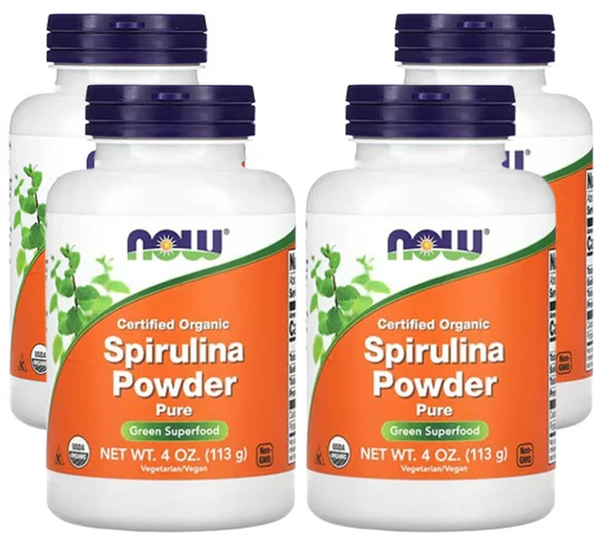 2+2 나우 푸드 유기농 인증 스피룰리나 분말 순수 성분 113g, 4개 - 쿠팡