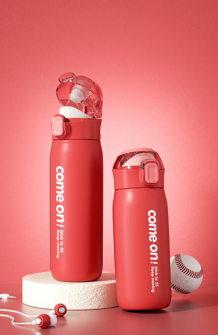 304 스테인리스 물컵 워리 텀블러 뚜껑 직음컵 심플 남녀 스포츠컵, 빨강: 650Ml, 1개