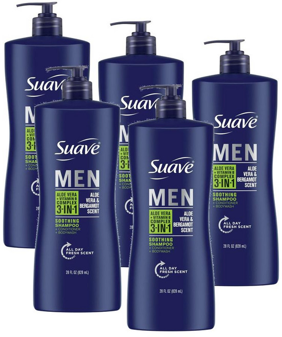 수아브 맨 쓰리인원 올인원 알로에베라 샴푸 린스 바디워시 Suave Men 3-in-1 Soothing, 5개, 828ml