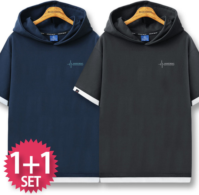 블루포스 프하림 반팔후드티 [2장 묶음] 오버핏 남자 티셔츠 남성 빅사이즈 반팔티 단체티 여름 커플티 츄리닝