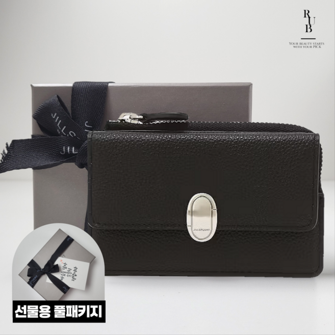 질스튜어트 블랙 가죽 오발 장식 카드지갑 선물용 풀패키지