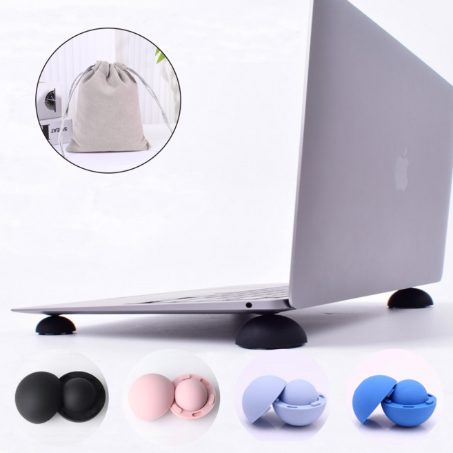 더리움 초경량 휴대용 실리콘 노트북 받침대 거치대+파우치, 하늘, 1개