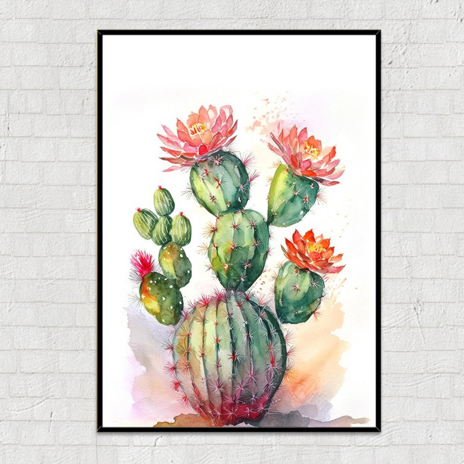 [엘티에프티] 선인장 그림+알루미늄 액자 플렌테리어 녹색식물그림 카페 인테리어 용기와 인내력의 상징, 2.노을빛 선인장, 블랙