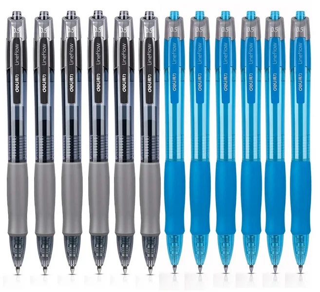 델리 볼펜 개폐식 젤 펜 블랙 블루 잉크 0.5mm 볼포인트 교체 리필 사무실 학교 용품 문구 12 개 세트, 09 12Pcs mix set E