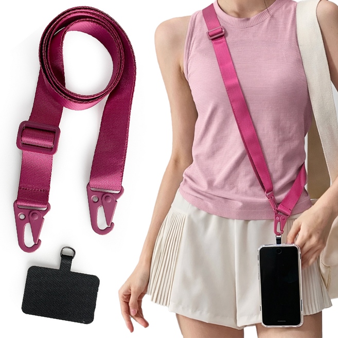 다람앤토리 도난방지 튼튼한 크로스 핸드폰 스트랩 목걸이줄, 1개, 와인