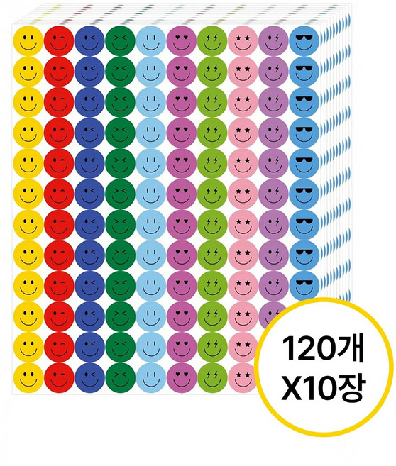 지니밸리 칭찬 스티커 10가지 색상 10장, 1200개, 방긋