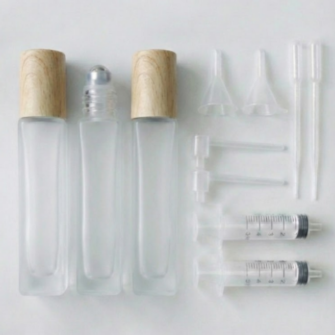 포인터러브 휴대용 롤온 향수 10ml 사각 공병, 3개, 연갈색(너도밤나무뚜껑)