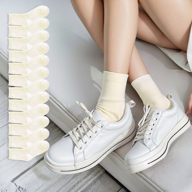 코욜하우키 여성용 무지 중목 무압박 양말 12켤레