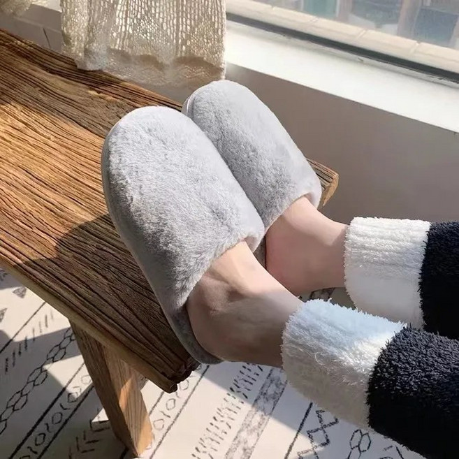 拖鞋匠 毛絨保暖室內拖鞋 厚底防滑, 灰色