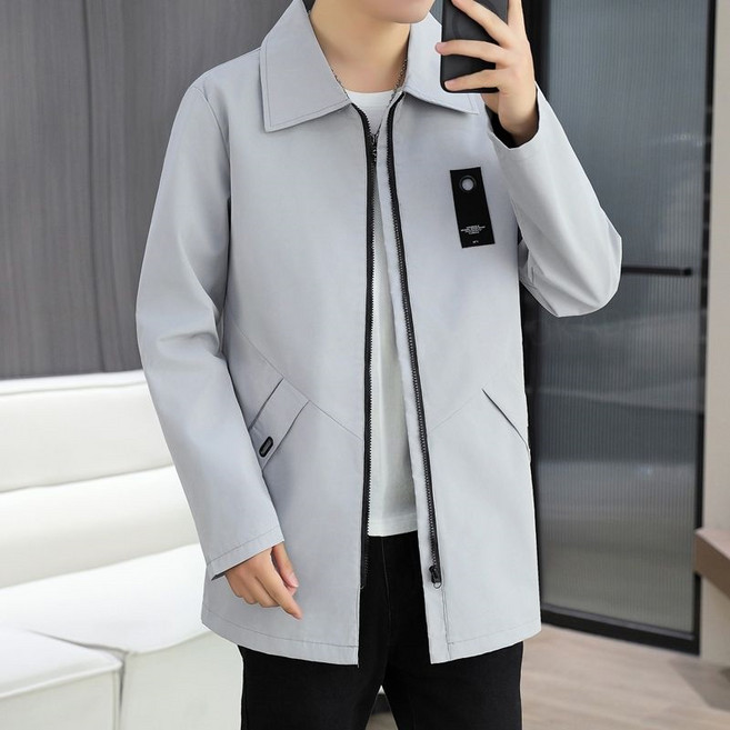 AOKADA 봄 가을 남성 카라 자켓 캐주얼 트렌치 하프 코트