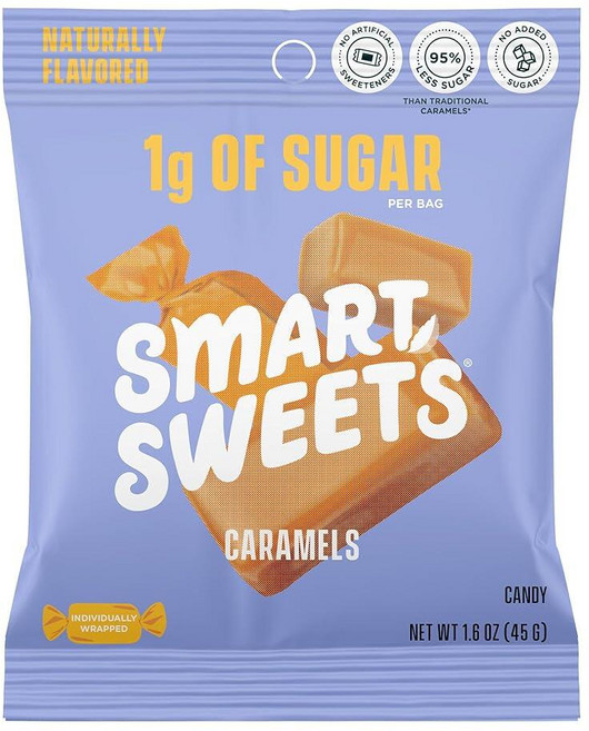 SmartSweets Sourmelon bites 저설탕 젤리 캔디 (3g) 저칼로리 (130) 글루텐 프리 -51g(1.8온스) (12팩) 포장은 다를 수 있습니다, Caramels