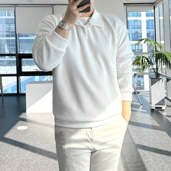 룩플레인 국내생산 세련된 맨투맨 니트 카라 티셔츠 10color