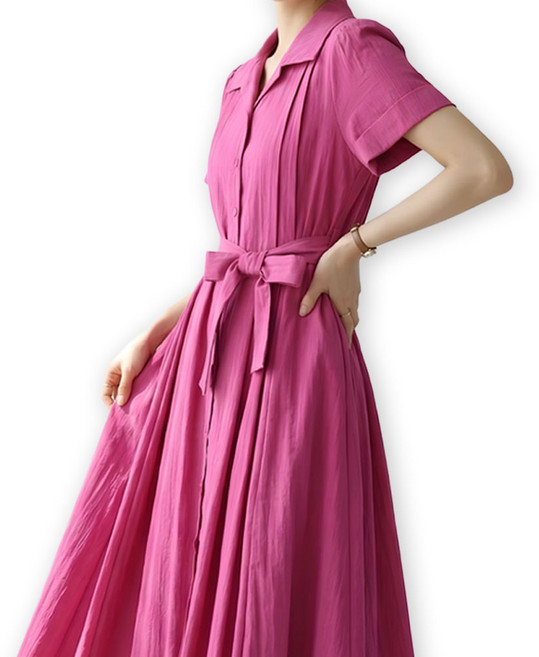 메리앤유 드레시 절개핏 셔츠형 카라 반팔 롱 원피스