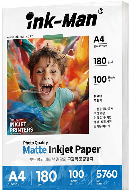 잉크맨 무광택 잉크젯 전용지 (108g/128g/180g) A4 / A3 100매, 180g