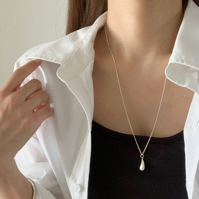 [클란다] 실버925 볼드 물방울 롱목걸이 60cm 순은 통통 물방울 드롭 목걸이