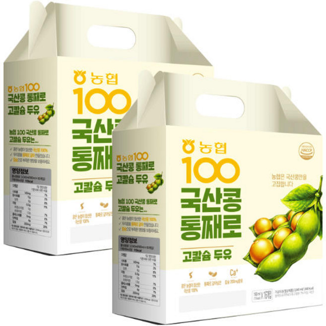 농협 100 국산콩 통째로 고칼슘 두유, 190ml, 16개