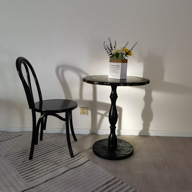 프렌치 원형테이블 인테리어 협탁 단일 검정색 대리석, 블랙, 엠보싱 목면 기둥 로마자 의자 미포함