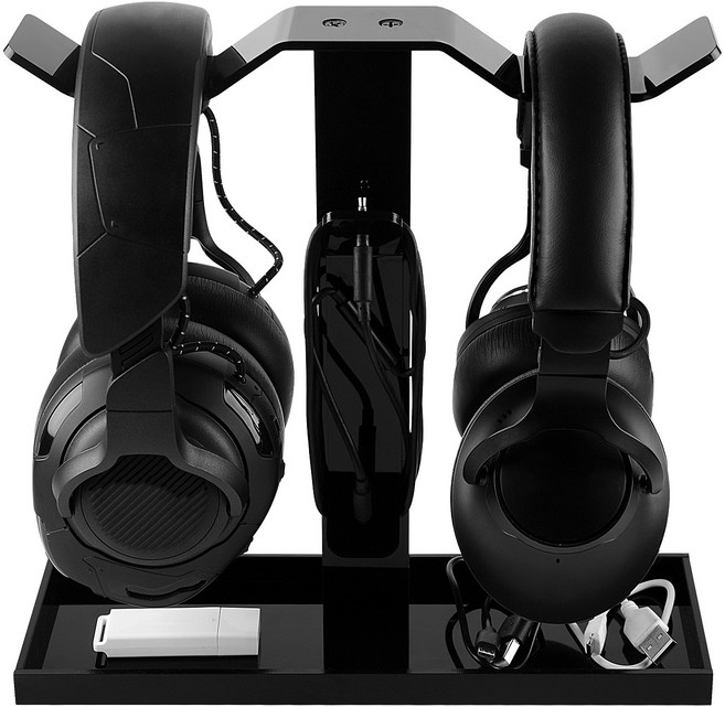 Geekria 아크릴 듀얼 헤드폰 스탠드，온이어 헤드폰용 호환되는 AKG K845 WH-1000XM6 WH-1000XM5 과 데스크 디스플레이 행거 (블랙), EJJ50-01, 1개