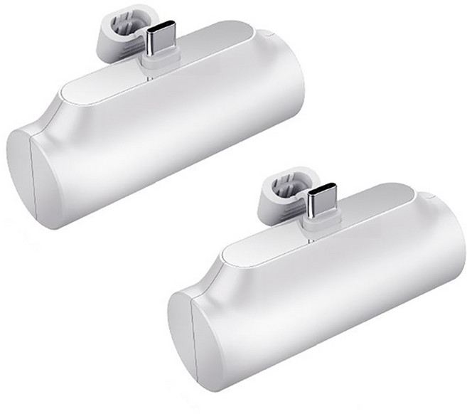 1+1 액티몬 5000mAh 일체형 보조배터리 미니 휴대용 포켓사이즈 스탠딩 거치대 화이트, C타입 2개