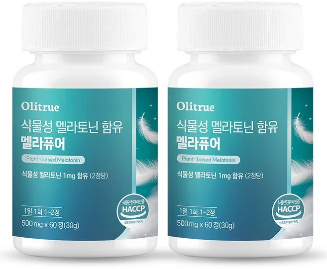 올리트루 식물성 멜라토닌 함유 멜라퓨어, 2개, 60정 - 쿠팡