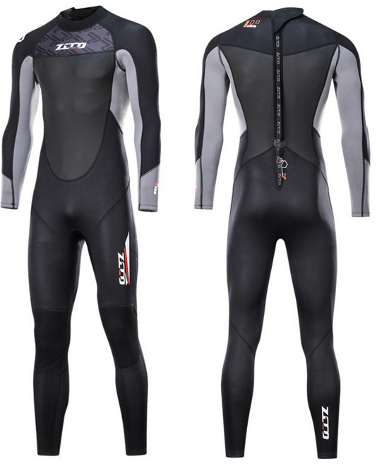小島生活 3mm 衝浪防寒衣 連身潛水衣 後背拉鏈 加厚保暖, 黑灰色,2XL