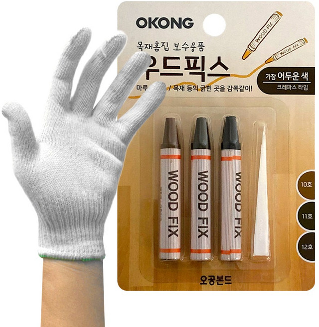 오공 우드픽스 + 면장갑 마루바닥 찍힘 보수 강마루 강화마루 장판 원목 걸레받이 가구 보수제, 가장어두운색, 2세트