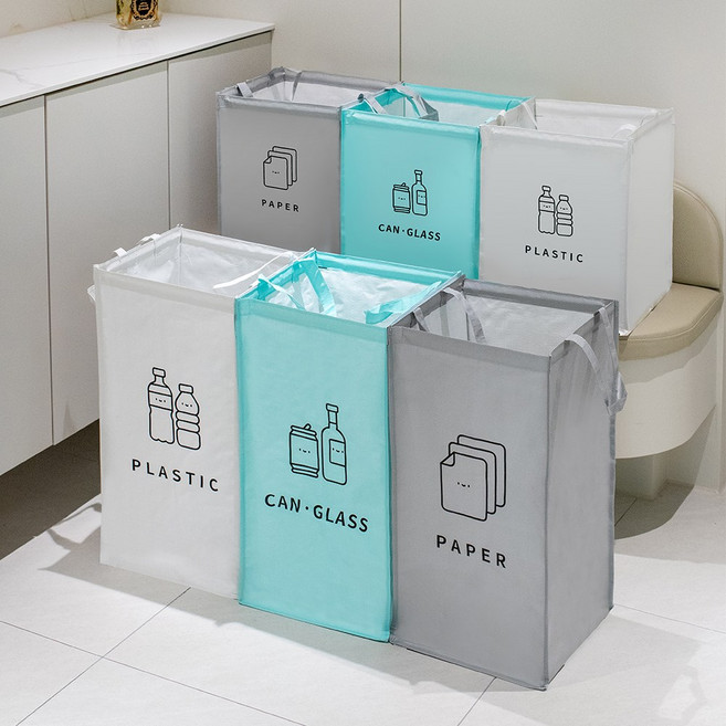 대동코리아 닝보 가정용 대용량 타포린 재활용 분리수거함 3단 세트 개당 54리터, 닝보 분리수거함L 1개