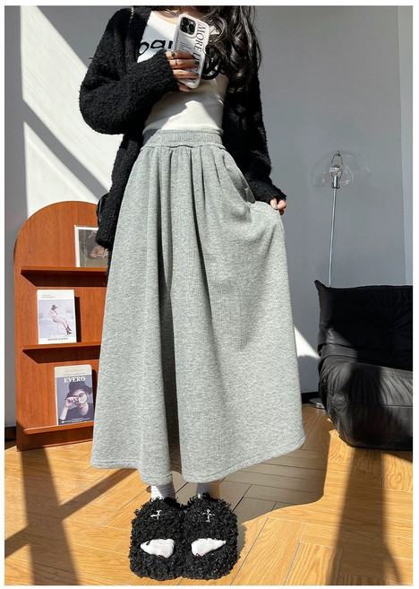 Cavensi 口袋設計春季半身裙 超軟糯 大尺碼針織長裙女