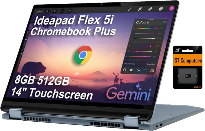 레노버 디어패드 플렉스 5i 크롬북 플러스 2-in-1 노트북14인치 FHD+ 터치스크린 인텔 6코어 i3-1315U 8GB RAM 512GB 스토리지256GB+256GB IST, Core i3