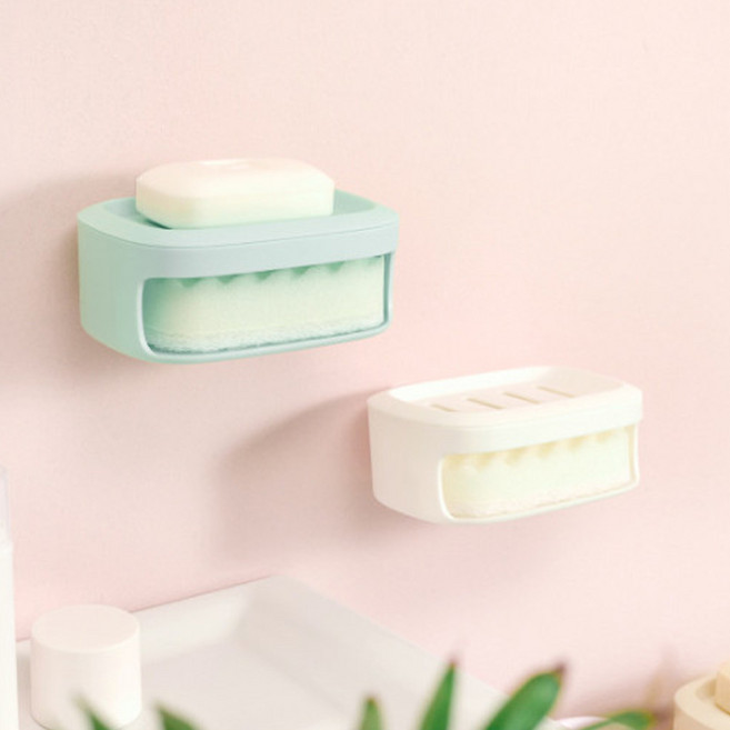 YMB 스펀지 비누 받침대 홀더 물빠짐 걸이 거치대 청소, 그린, 1개