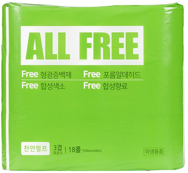 올프리 3겹 천연펄프 먼지없는 롤티슈 40m 18롤 1팩, 18개