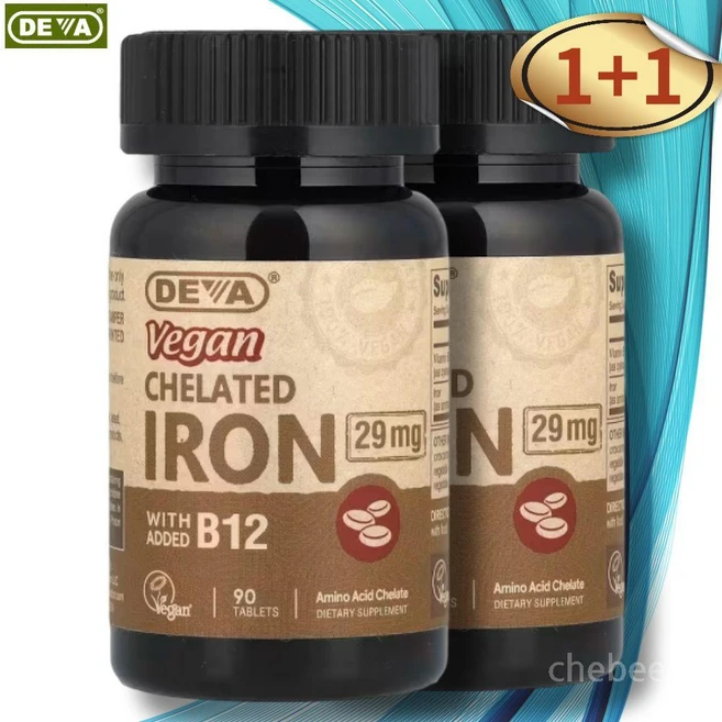 데바 비건 킬레이트 철분 29mg 90정 2병 비타민 B12 IRON - 쿠팡