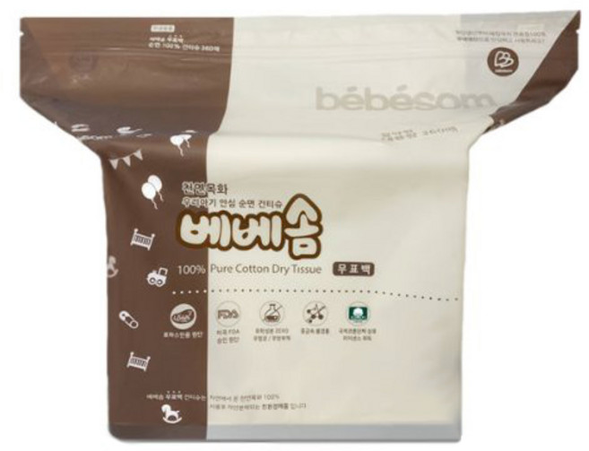 베베솜 무표백 순면 아기 건티슈, 60g, 360매, 1개