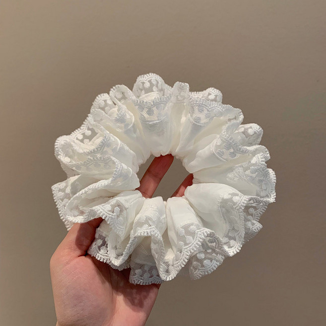 韓系新款白色雙層蕾絲花邊大腸髮圈女扎頭髮頭繩丸子頭髮繩頭飾品