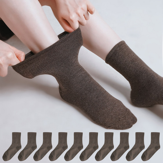 프롬산타 조임없는 무압박중목 고밀도 면 무지양말 10켤레 M~L