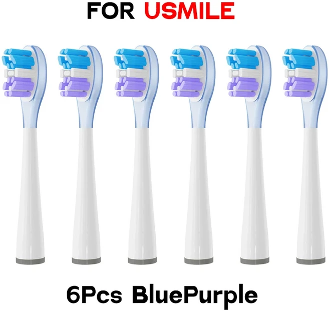 USMILE 모든 시리즈 모델에 적합한 4/6pcs 금속 칫솔 헤드 진공 포장 페이딩 브리스톨, 02 6pcs BluePurple