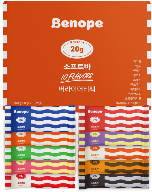 베노프 프로틴 소프트바 60g x 10종 버라이어티 세트, 1개, 600g