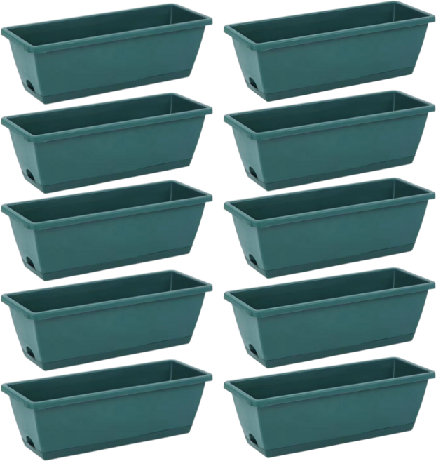 트리아브 직사각 화분 + 받침대 세트 긴 플라스틱 텃밭, 다크그린, 10개