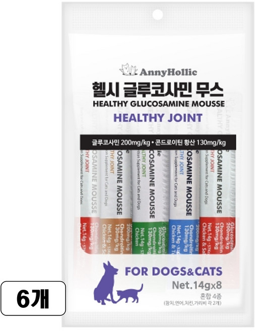 애니홀릭 반려동물 헬시 글루코사민 무스 영양제 4종, 8회분, 뼈/관절강화, 6개