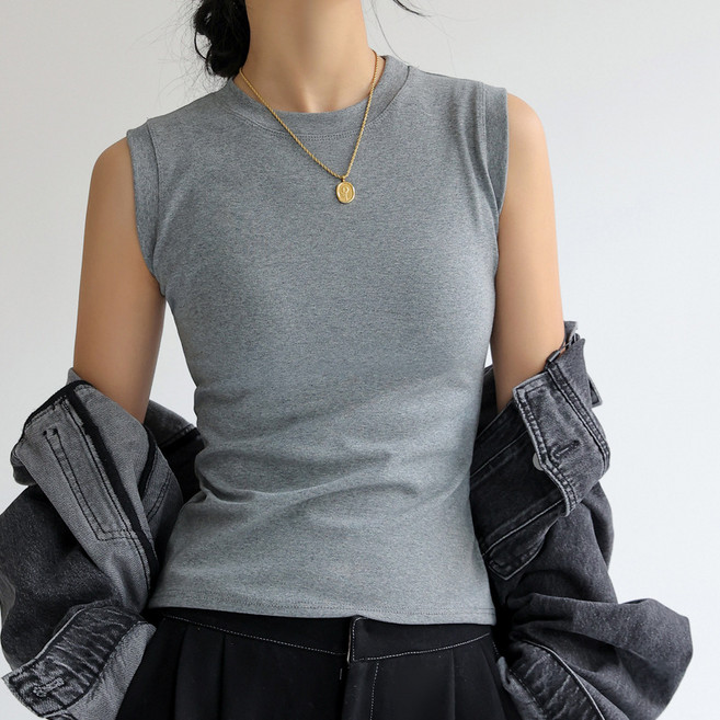 영메이 YM23152S 여성용 슬림핏 민소매 면스판 나시