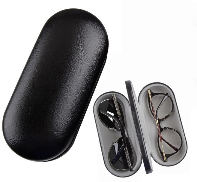 2구 더블 가죽 하드 안경케이스 이중수납 데일리 휴대용 안경집