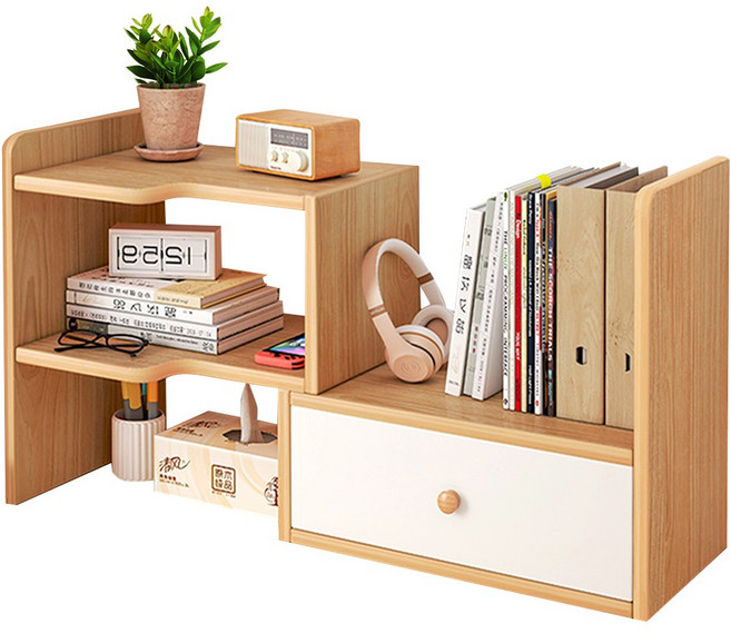 NUTRIVIO 책장 책꽂이 원룸 다용도 3단 책상 수납 선반, 우드 텍스처