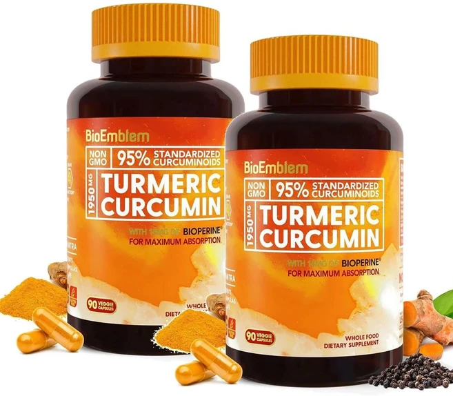 바이오엠들렘 터메릭 커큐민 위드 바이오페린 캡슐 BioEmblem Turmeric Curcumin, 2개, 90정 - 쿠팡