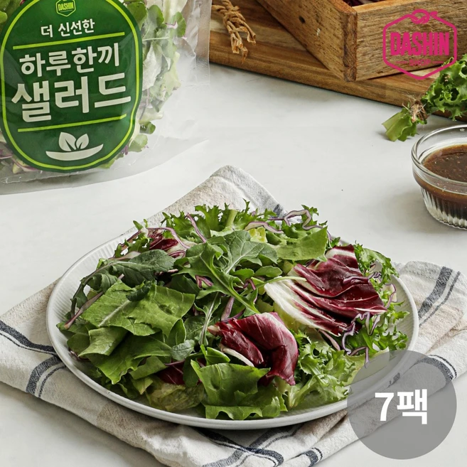 [다신샵] 3회세척 신선한 하루한끼 샐러드 믹스/ 7가지야채, 80g, 7개 - 쿠팡